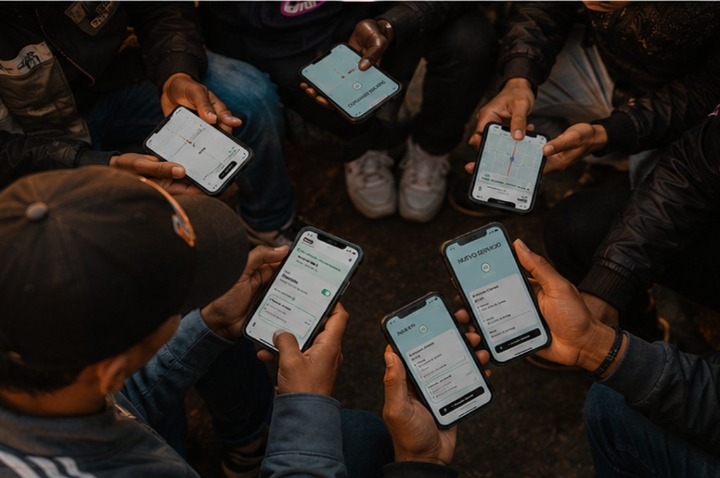 Equipo de domiciliarios usando la app YAAP